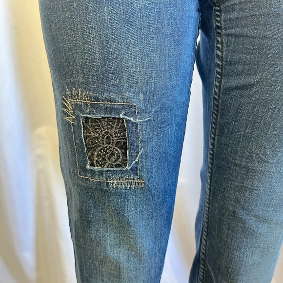 DESIGUAL BLUE STRETCH JEANS EMBROIDERED PATCHWORK DESIGN WASH JEANS PLUS SIZE 34 - Picture 10 of 13